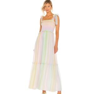 Amanda Uprichard Lillet Rainbow Stripe Chiffon Maxi Dress Size S